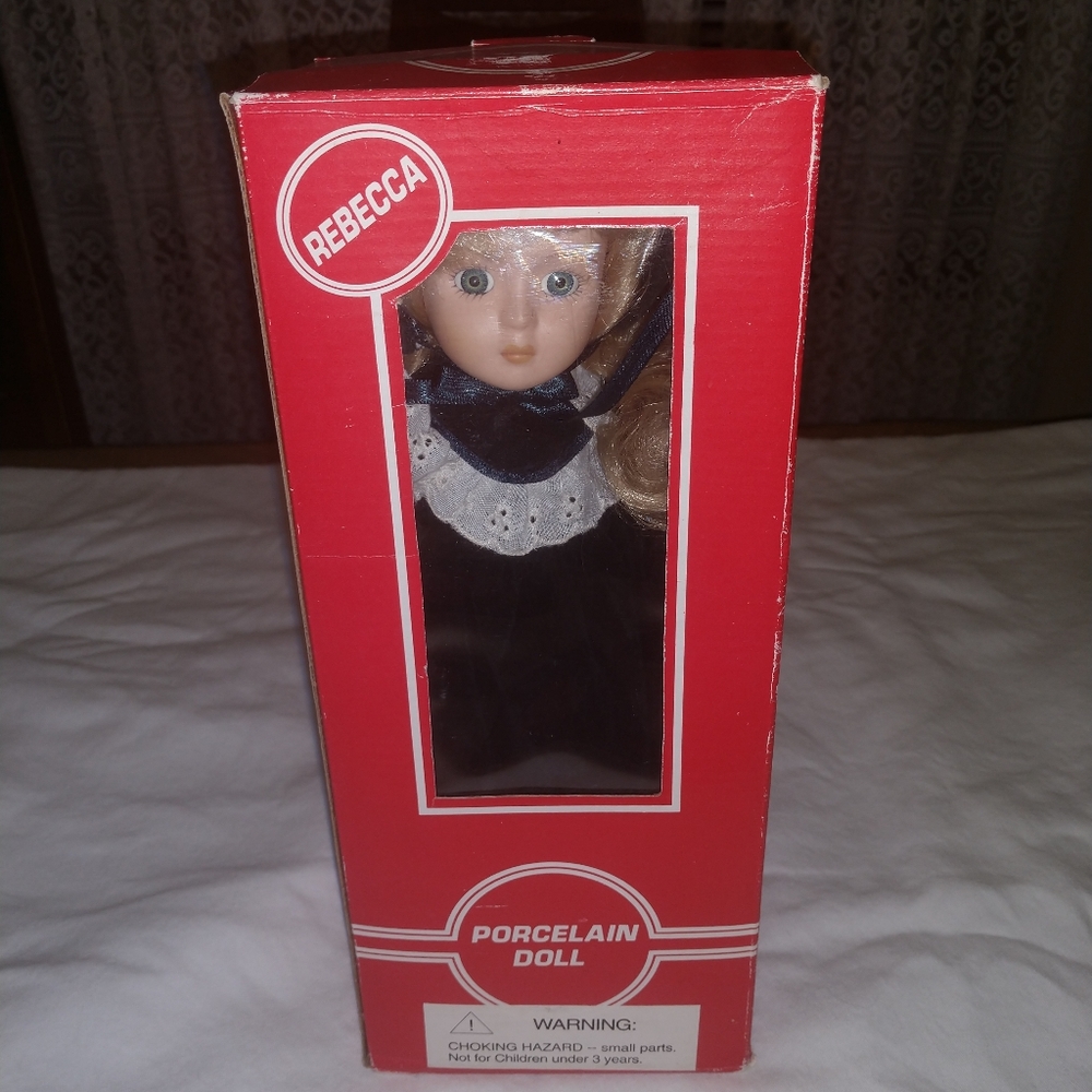 Vintage Porcelain Doll with Box Collectible Rebecca Blonde Hair Retro